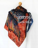 Piękna Chusta Jedwabna Skrzydła Ptak Unikat Vintage!**SILK**Kwadrat 100cm