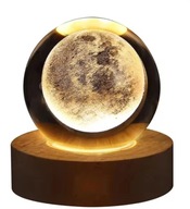 LAMPKA NOCNA BIURKOWA LED SZKLANA KULA - KSIĘŻYC KOSMOS LAMPA 5 CM 3D