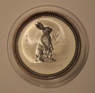 ROK KRÓLIKA - 2 $ DOLAR 1999 AUSTRALIA, 2 OZ 999, LUNAR I 1 - 2 UNCJE 999