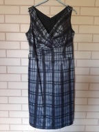 Sukienka czarno-srebrna bez rękawów w kratkę L 44