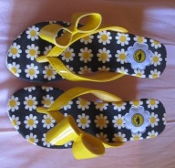 japonki żółte z kokardą na platformie, nowe 37