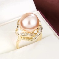 PIERŚCIONEK pozłacany perła cyrkonia klasyczny biuro bal impreza dodatek