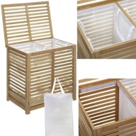 KOSZ NA PRANIE DUŻY BAMBUSOWY WOLNOSTOJĄCY POKRYWA WYCIĄGANY 2 KOMORY 100L