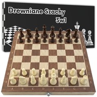 SZACHY DREWNIANE WARCABY TRYKTRAK 3w1 GRY LOGICZNE XXL PLANSZOWE NA PREZENT