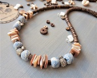 SURF morski Naszyjnik niebieska lawa beżowa masa perłowa drewno ananasy