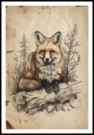 A2 PLAKAT RYSUNEK SZKIC VINTAGE RETRO LIS LISEK PLAKAT Z LISEM