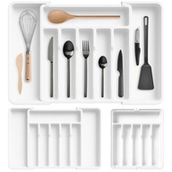 WKŁAD DO SZUFLADY ORGANIZER ROZSUWANY REGULOWANY NA SZTUĆCE BIAŁY WELLHAUS