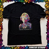 Czarny T-shirt z podobizną prof. Alicji Dorabialskiej | 80-lecie PŁ
