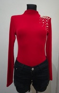 Bluzeczka dzianina czerwona Zdobiona stójka koraliki uni