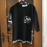 BLUZA CZARNA ROSAN-TEX DZIEC 140 CM NAPISY KAPTUR