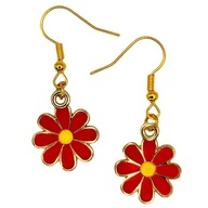 Kolczyki STOKROTKI Czerwone Stalowe Złote PREZENT Wiosenne Kwiatowe