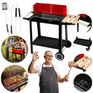 GRILL WĘGLOWY OGRODOWY NA KOŁACH PÓŁKI GRIL NA BRYKIET+AKCESORIA GRATIS