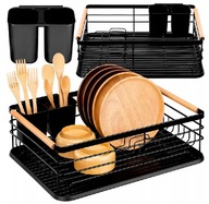 DUŻA SUSZARKA OCIEKACZ DO NACZYŃ STOJĄCY Z TACKĄ CZARNY