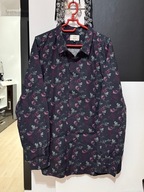 I George imprezowa ciemny granat kolorowe bukiety kwiatów bawełna duża XXL