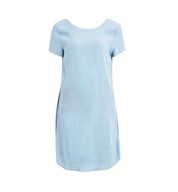 sukienka mini błękitna niebieska wycięte plecy koronkowa pudełkowa prosta S