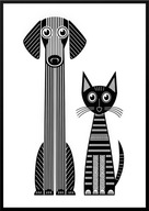 A2 OBRAZ PLAKAT Z KOTEM I PSEM, PLAKAT KOT I PIES W STYLU NOWOCZESNYM