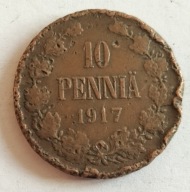 moneta Finlandia pod okupacją 10 pennia 1917 car Mikołaj II orzeł (7)
