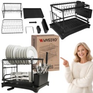 STOJĄCA SUSZARKA DO NACZYŃ DWUPOZIOMOWA CZARNA METALOWA OCIEKACZ NACZYNIA