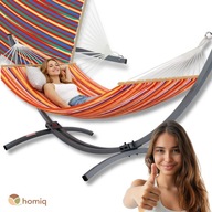 HAMAK ZE STELAŻEM OGRODOWY HUŚTAWKA DWUOSOBOWY 364X160 300KG SOLIDNY