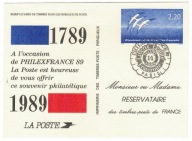 Francja 1989 Znaczek Kartka Cp rewolucja francuska ptaki datownik
