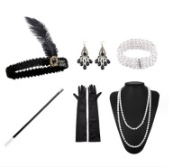 Zestaw retro damski czarny lata 20 flapper 6 el.