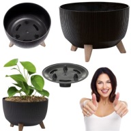 ZESTAW 2 SZTUKI DONICZKA DONICA MISA NA KWIATY CZARNA NA NÓŻKACH PRĄŻKOWANA