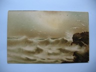 ZAGINIONY ŚWIAT WZBURZONE MORZE FALE MEWY przedwojenna POCZTÓWKA