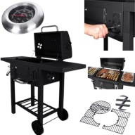 GRILL WĘGLOWY OGRODOWY ŻELIWNY Z POKRYWĄ RUSZT PŁYTA + TERMOMETR DUŻY