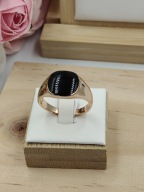 Elegancki sygnet męski pozłacany z czarnym oczkiem – klasyka rozmiar 12