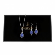 Komplet Biżuterii Boho Naszyjnik Kolczyki Niebieski Krople Prezent