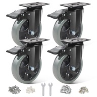 Zestaw 4 kółek warsztatowych do mebli z hamulcem, obrotowe, udźwig 800kg