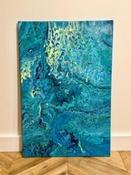 34. Finał WOŚP Obraz pouring "Morska abstrakcja" 40x60 werniks; świeci w UV