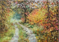 Droga jesienna" obraz olejny na płótnie 30x40cm , oryginał Garncarek Al,,,