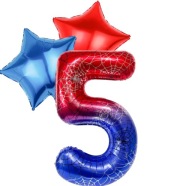 Balon SPIDERMAN CYFRA 5 DUŻY Gwiazdki Czerwony Niebieski