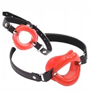 KNEBEL Z DZIURĄ BDSM OTWARTY SILIKONOWY Z OBROŻĄ REGULOWANĄ RÓŻOWY DLA PAR