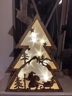 Lampion świąteczny choinka z mikołajem reniferem LED drewno Homiee 30 cm