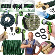 WĄŻ OGRODOWY ELASTYCZNY ROZCIĄGLIWY 15M+PISTOLET ZRASZACZ METALOWY PREMIUM