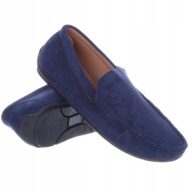 Granatowe Niskie Mokasyny Buty Męskie Wsuwane Zamsz Lekkie Slip On 42