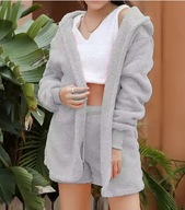 Piżama damska ciepła pluszowa 3-częściowa szary rozmiar XXL