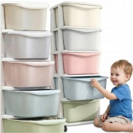 REGAŁ PLASTIKOWY Z SZUFLADAMI POJEMNIK NA ZABAWKI NA KÓŁKACH 50L 98X37X38CM