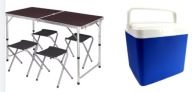 ZESTAW TURYSTYCZNY XXL STÓŁ SKŁADANY WALIZKA + 4 KRZESŁA + LODÓWKA GRATIS
