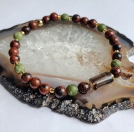 Bransoletka ochronna STABILNOŚĆ (Obsydian Mahoniowy Serpentyn Kwarc Dymny)