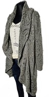 Szary długi kardigan sweter rozpinany vintage jak ręcznie robiony