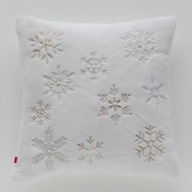 Świąteczna poszewka na poduszkę futrzana pluszowa biała w śnieżynki Glamour