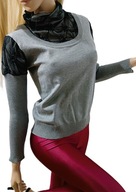 niesztampowa sweterkowa bluzka z czarną koronką wiktoriańska golf S/M