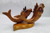 Dwie rzeźbione STARE rybki na podstawce ART DECO