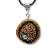 Wisiorek Brzoza, orzech i turkus - handmade, pirografia, prezent, dla niej