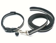 Smycz z Obrożą z Dzwoneczkiem| Odblaskowa Czarna| Małe psy i Koty| AS