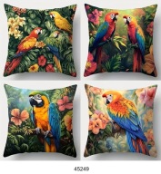 Poszewki na poduszki 4szt 45x45cm papugi kolorowe tropikalne kwiaty 45249