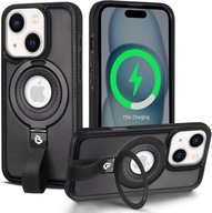 Etui iPhone 15 magnetyczne Magsafe skóra z stojakiem ochronne uchwyt czarne